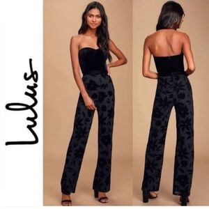 Lulu's Love About It Black Velvet Strapless Jumpsuit, women’s size small